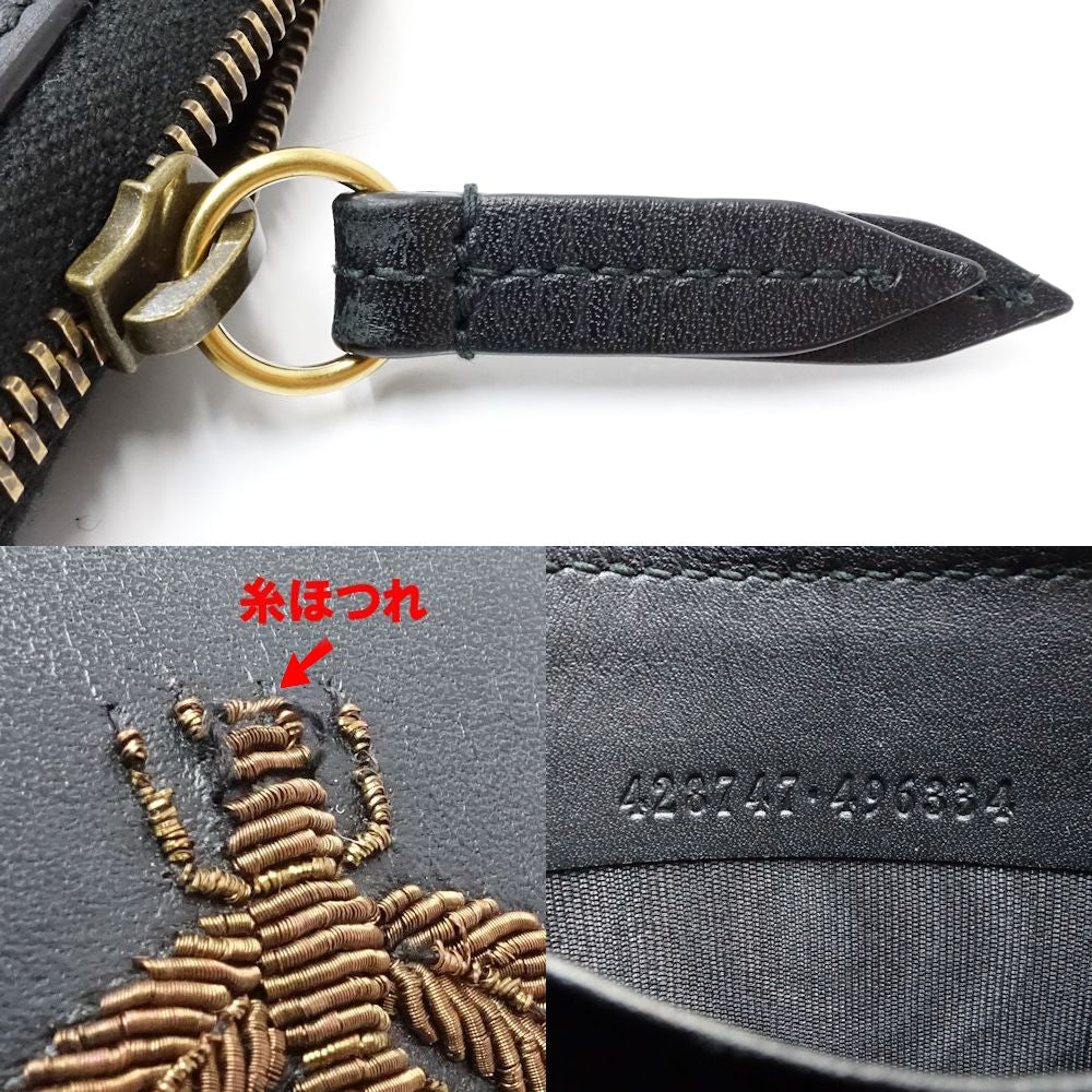 【中古】GUCCI グッチ 長財布 428747 ラウンドジップウォレット アニマリエBEE レザー ブラック レディース /181800