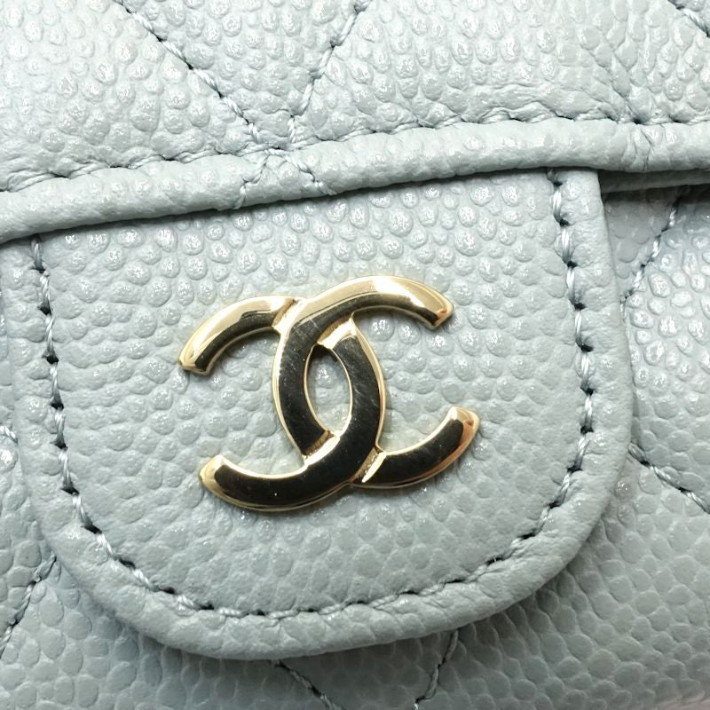 【中古】CHANEL シャネル コインケース クラシックスモールフラップウォレット マトラッセ キャビアスキン パステルグリーン レディース /181995