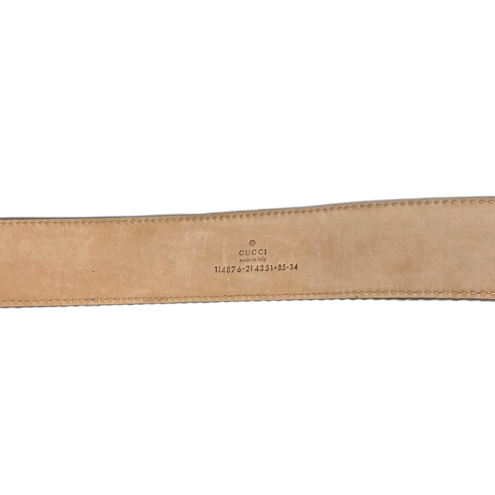 GUCCI グッチ ベルト インターロッキングG 114876 85・34 レザー ピンク グレー レディース/188651【中古】