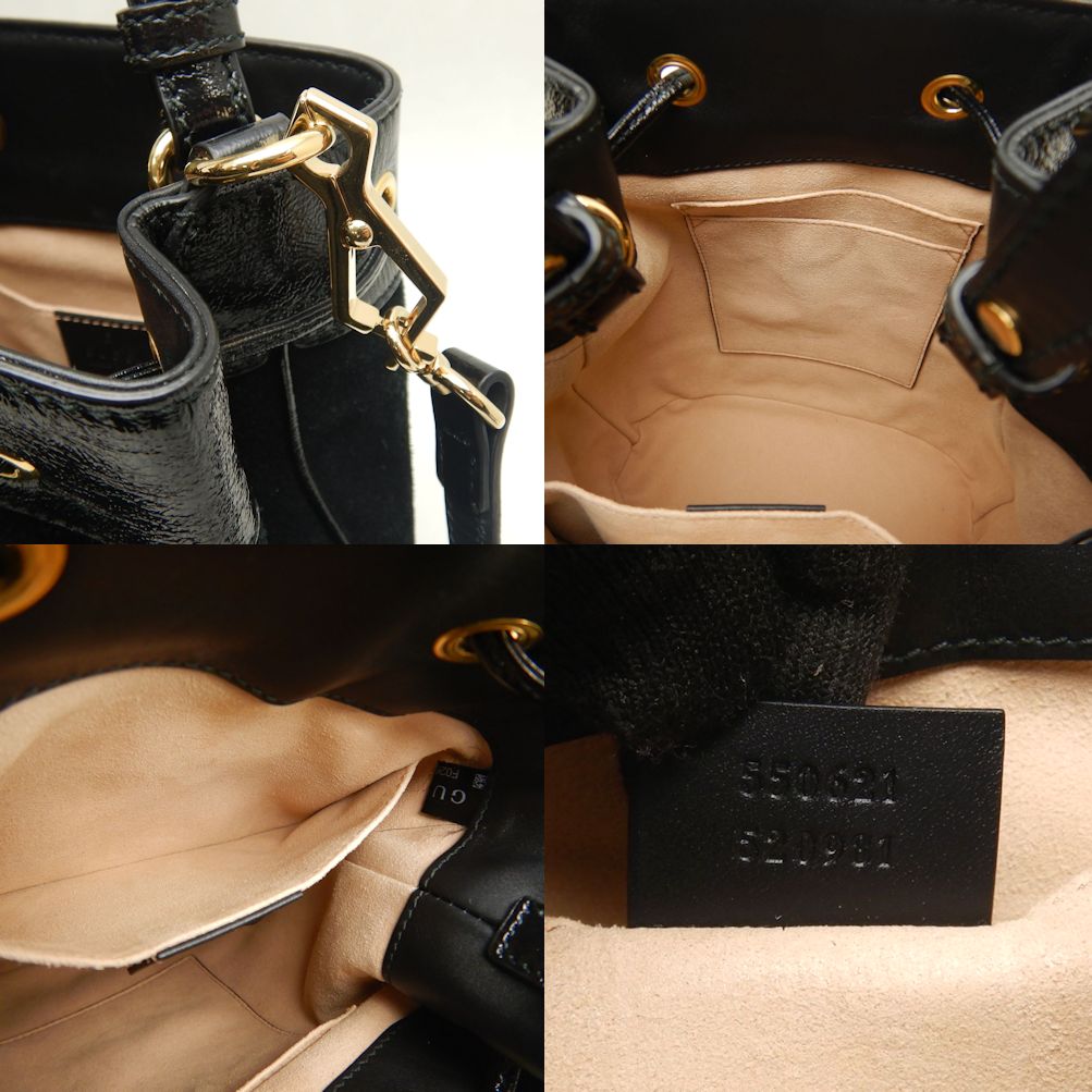 GUCCI グッチ スモールバケットバッグ 550621 ショルダーバッグ 2WAY オフィディア スエードxパテントレザー ブラック レディース/250612【中古】