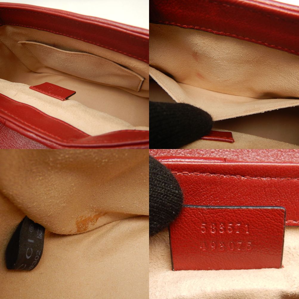 GUCCI グッチ ミニトップハンドルバッグ 583571 ハンドバッグ GGマーモント キルティングスモール レザー ブラック レッド レディース/250811【中古】