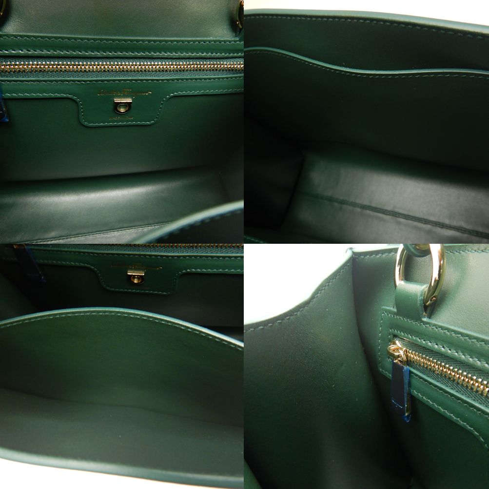 Salvatore Ferragamo サルヴァトーレフェラガモ ガンチーニ 2WAY 21 H720 ハンドバッグ カーフ グリーン レディース /253194【中古】