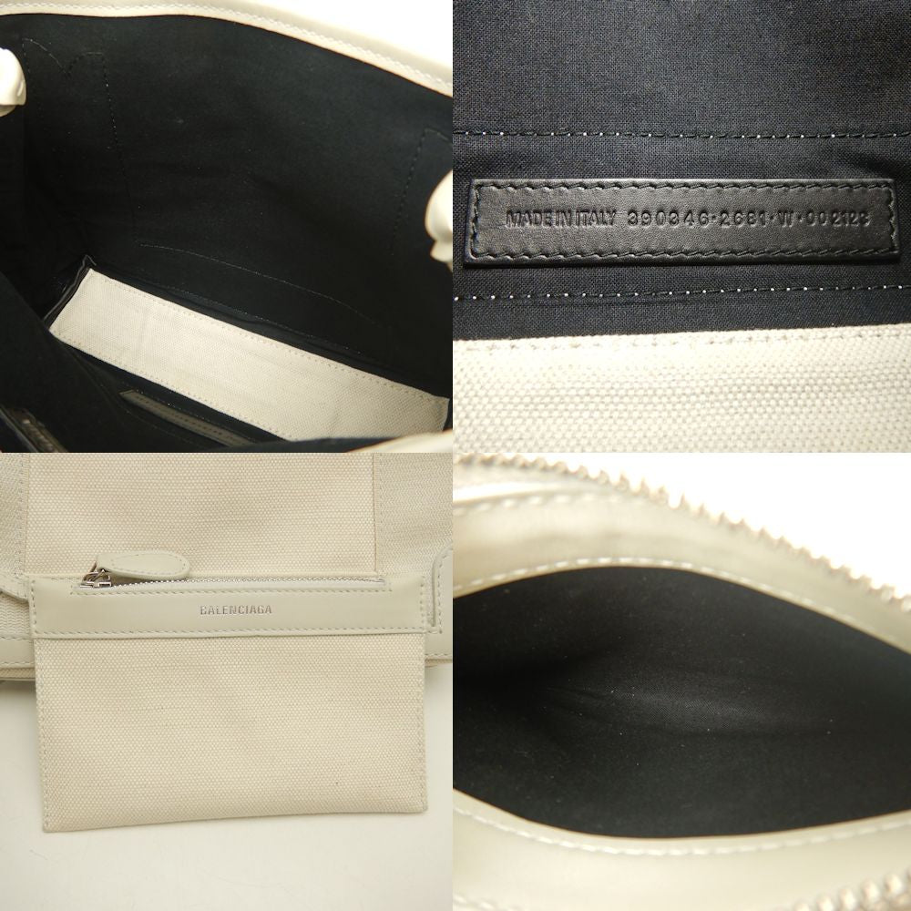 BALENCIAGA バレンシアガ ネイビーカバスXS 390346 ハンドバッグ キャンバスxカーフ アイボリー レディース /253268【中古】