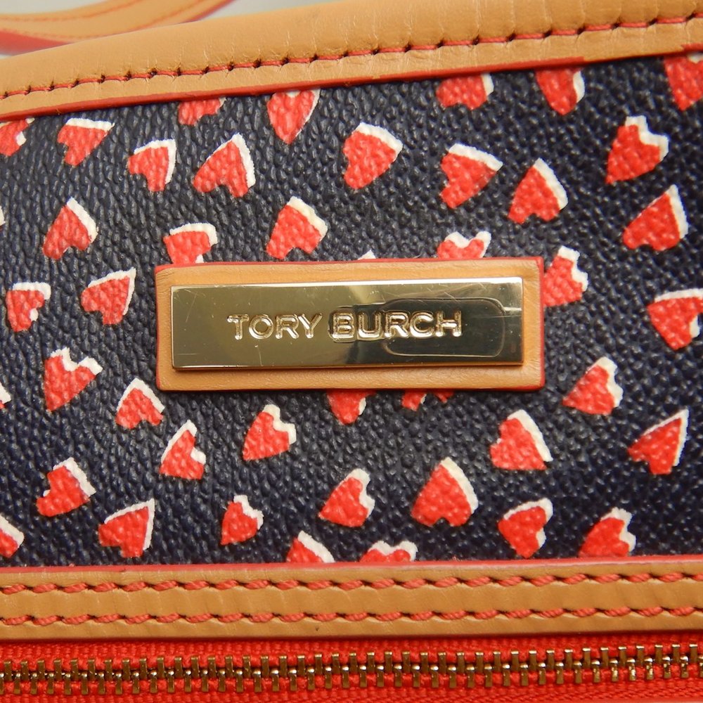 Tory Burch トリーバーチ ハート総柄 トートバッグ PVCコーティングキャンバス レッド ブラック レディース /253695【中古】
