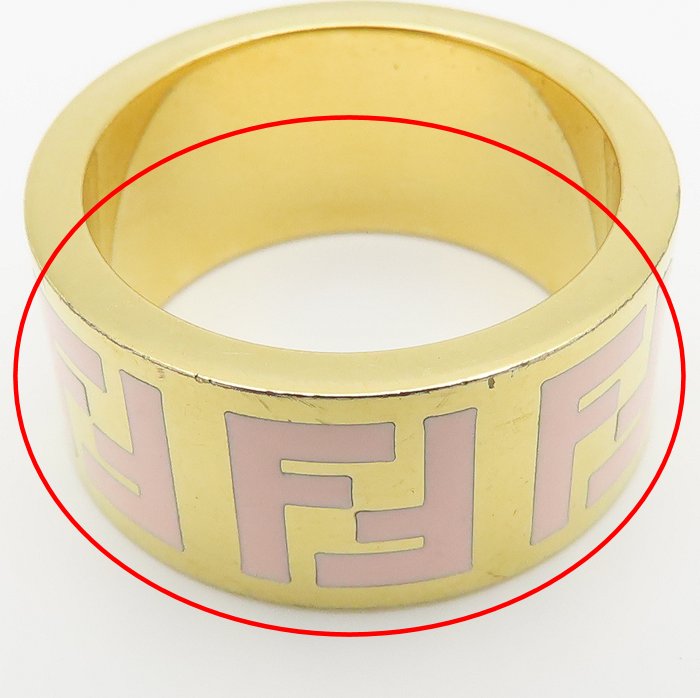 FENDI フェンディ FFロゴ フォーエバー リング 指輪 #M 14号 ゴールドメッキxエナメル レディース /295592【中古】【BJ】