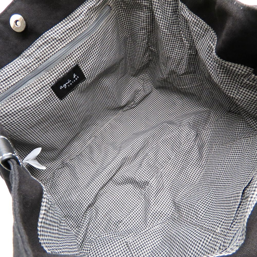 agnes b. アニエスベー ハンドバッグ キャンバスxレザー ブラック レディース/353287【中古】