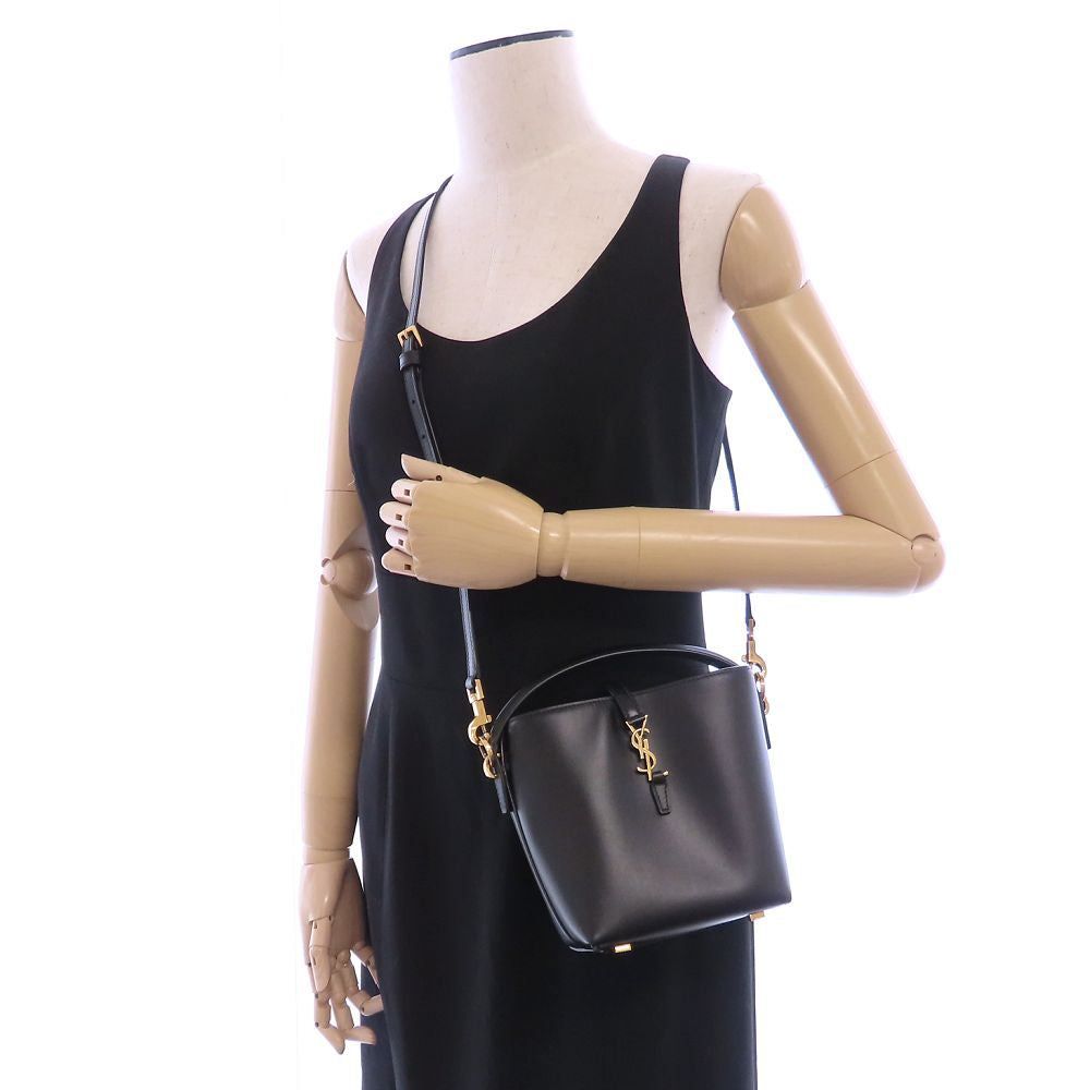 YVES SAINT LAURENT イヴ サンローラン LE 37 ミニ ショルダーバッグ BRS765870 2Way シャイニーレザー ブラック レディース/353337【中古】