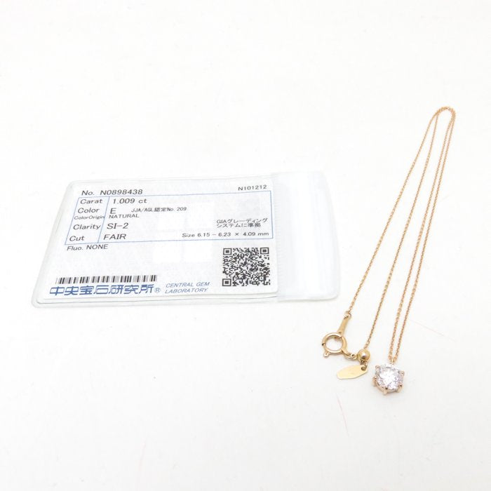 ダイヤモンド ネックレス ダイヤモンド1.009ct E/SI2/FAIR アジャスター付き K18PG ピンクゴールド レディース/74057【中古】【FJ】