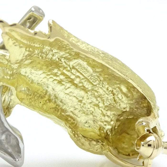 鳥モチーフ ブローチ ダイヤモンド0.01ct K18YG イエローゴールドxPt900プラチナ レディース/78957【中古】【FJ】