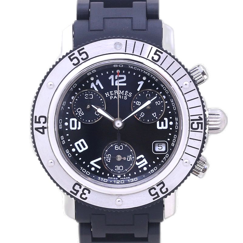 HERMES エルメス クリッパー ダイバークロノ CL2.315.330/3775 ステンレススチールxラバー レディース/130386【中古】【腕時計】