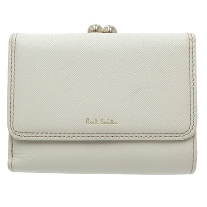 Paul Smith ポールスミス 二つ折り財布 コンパクトウォレットがま口 クロスグレイン レザー ホワイト/180617【中古】