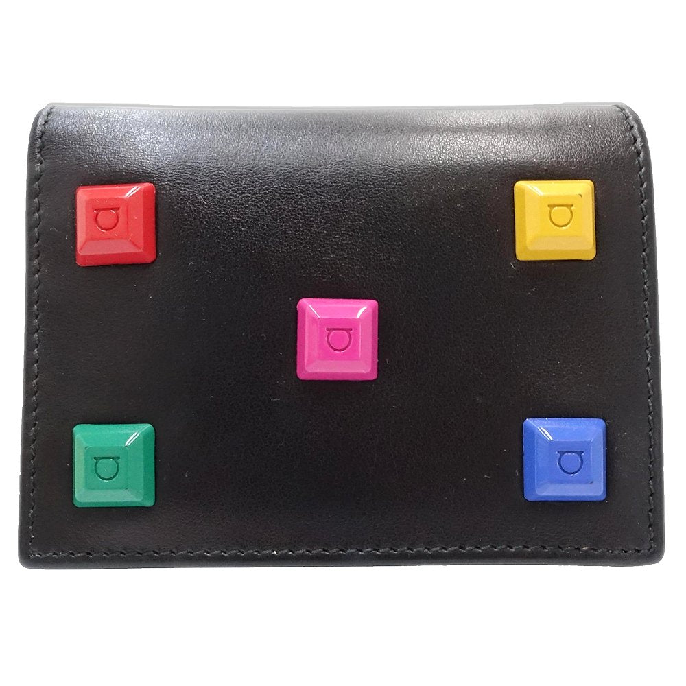 Salvatore Ferragamo サルヴァトーレフェラガモ 二つ折り財布 JP-22-D570 マルチスタッズ コンパクトウォレット レザー ブラック マルチカラー/181242【中古】