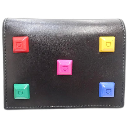 Salvatore Ferragamo サルヴァトーレフェラガモ 二つ折り財布 JP-22-D570 マルチスタッズ コンパクトウォレット レザー ブラック マルチカラー/181242【中古】