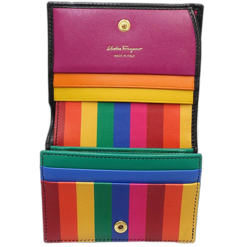 Salvatore Ferragamo サルヴァトーレフェラガモ 二つ折り財布 JP-22-D570 マルチスタッズ コンパクトウォレット レザー ブラック マルチカラー/181242【中古】