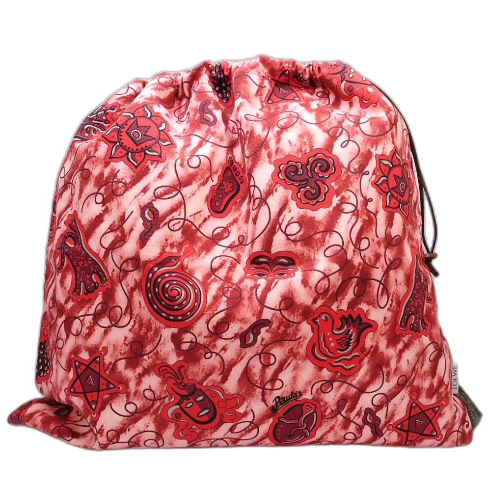 LOEWE ロエベ ポーチ PAULA LARGE DRAWS パウラドローストリング キャンバス BLUE(ブルー) RED(レッド)/181466【中古】