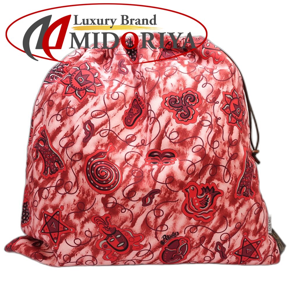 LOEWE ロエベ ポーチ PAULA LARGE DRAWS パウラドローストリング キャンバス BLUE(ブルー) RED(レッド)/181466【中古】