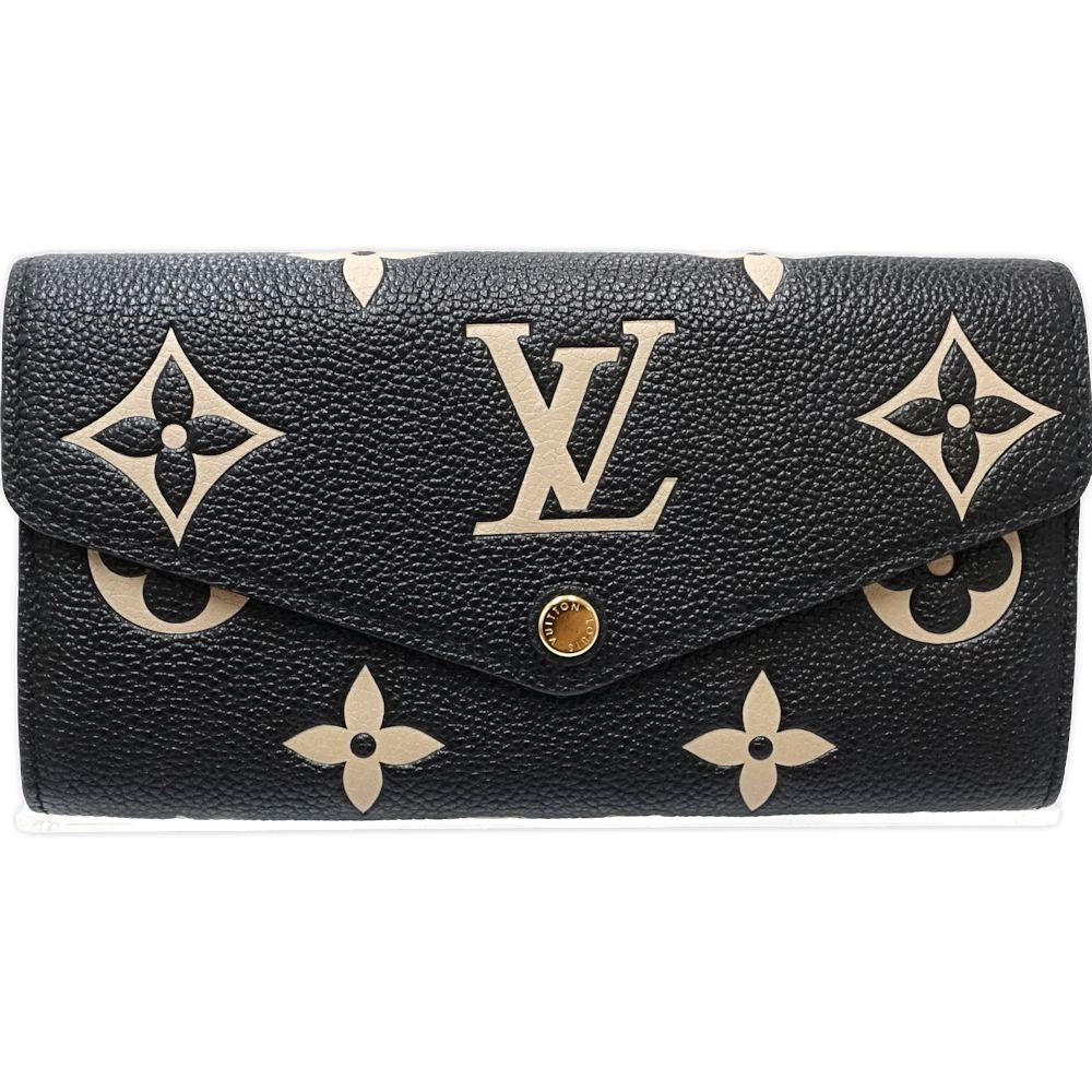 【中古】LOUIS VUITTON ルイヴィトン 長財布 M80496 ポルトフォイユ サラ モノグラム アンプラント ブラック ベージュ レディース /181642