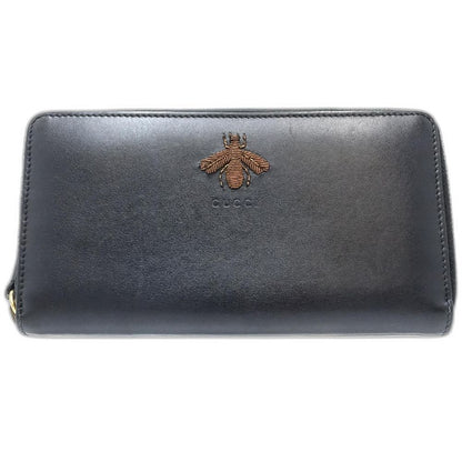 【中古】GUCCI グッチ 長財布 428747 ラウンドジップウォレット アニマリエBEE レザー ブラック レディース /181800