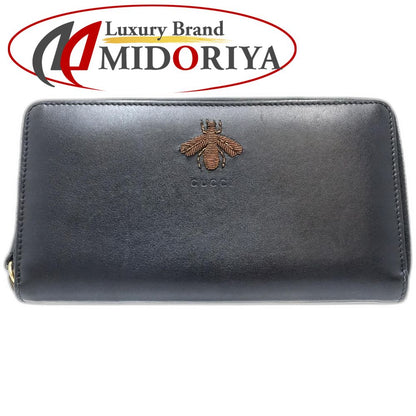 【中古】GUCCI グッチ 長財布 428747 ラウンドジップウォレット アニマリエBEE レザー ブラック レディース /181800
