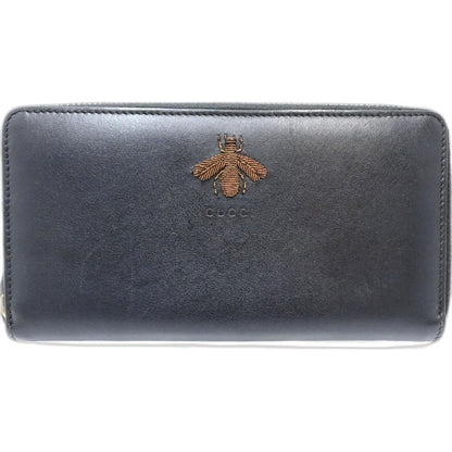 【中古】GUCCI グッチ 長財布 428747 ラウンドジップウォレット アニマリエBEE レザー ブラック レディース /181800