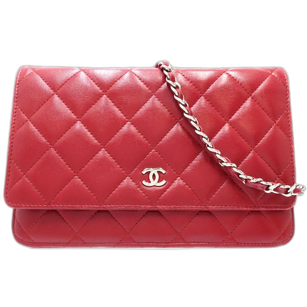 【中古】CHANEL シャネル ウォレットチェーン A33814 マトラッセ ショルダーバッグ ラムスキン レッド レディース /181803