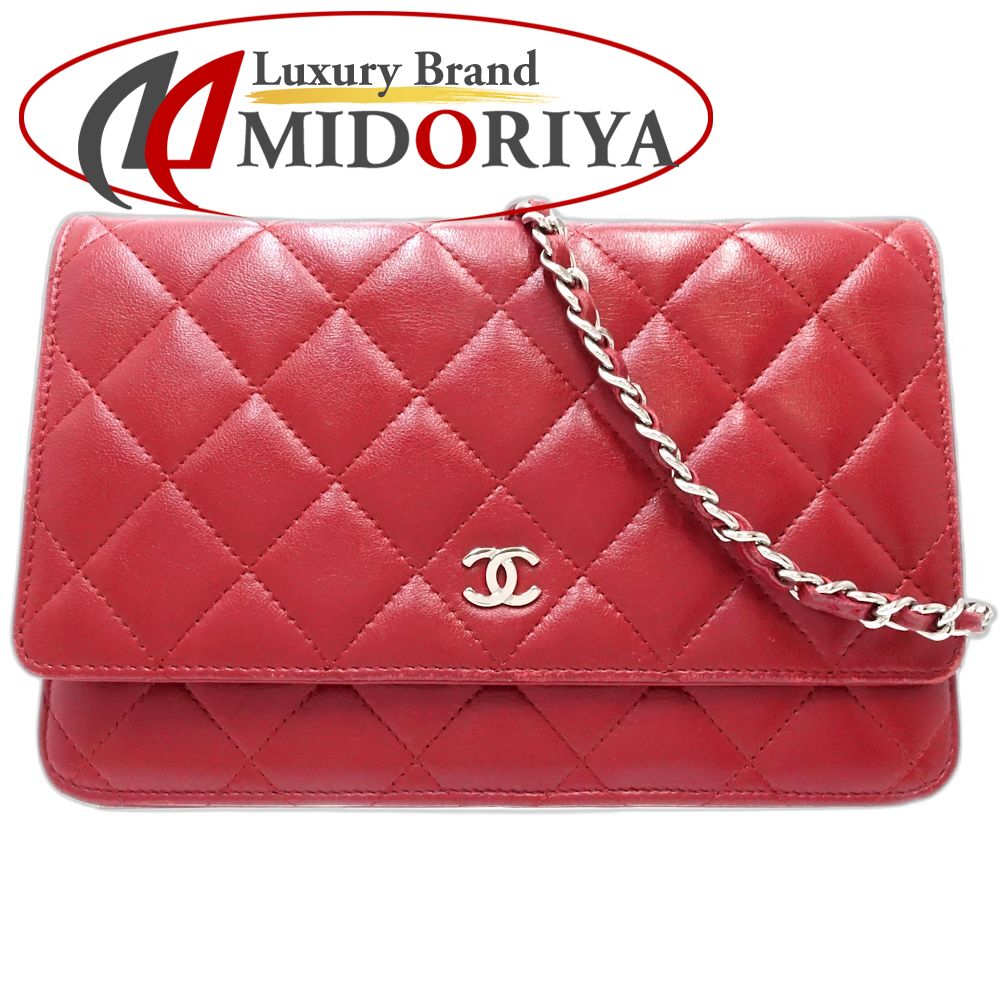 【中古】CHANEL シャネル ウォレットチェーン A33814 マトラッセ ショルダーバッグ ラムスキン レッド レディース /181803