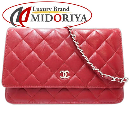 【中古】CHANEL シャネル ウォレットチェーン A33814 マトラッセ ショルダーバッグ ラムスキン レッド レディース /181803