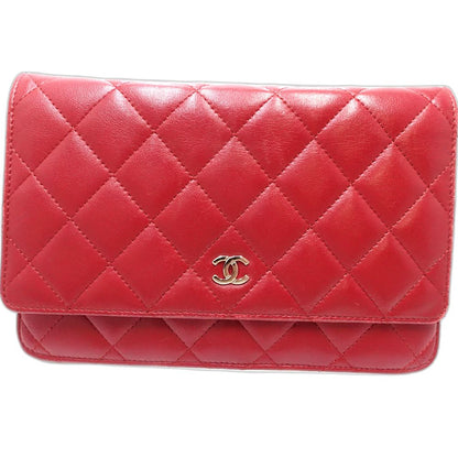 【中古】CHANEL シャネル ウォレットチェーン A33814 マトラッセ ショルダーバッグ ラムスキン レッド レディース /181803