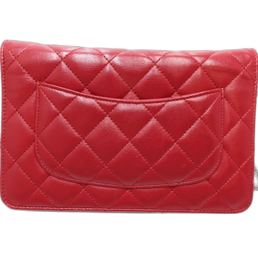 【中古】CHANEL シャネル ウォレットチェーン A33814 マトラッセ ショルダーバッグ ラムスキン レッド レディース /181803