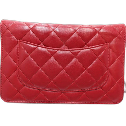 【中古】CHANEL シャネル ウォレットチェーン A33814 マトラッセ ショルダーバッグ ラムスキン レッド レディース /181803