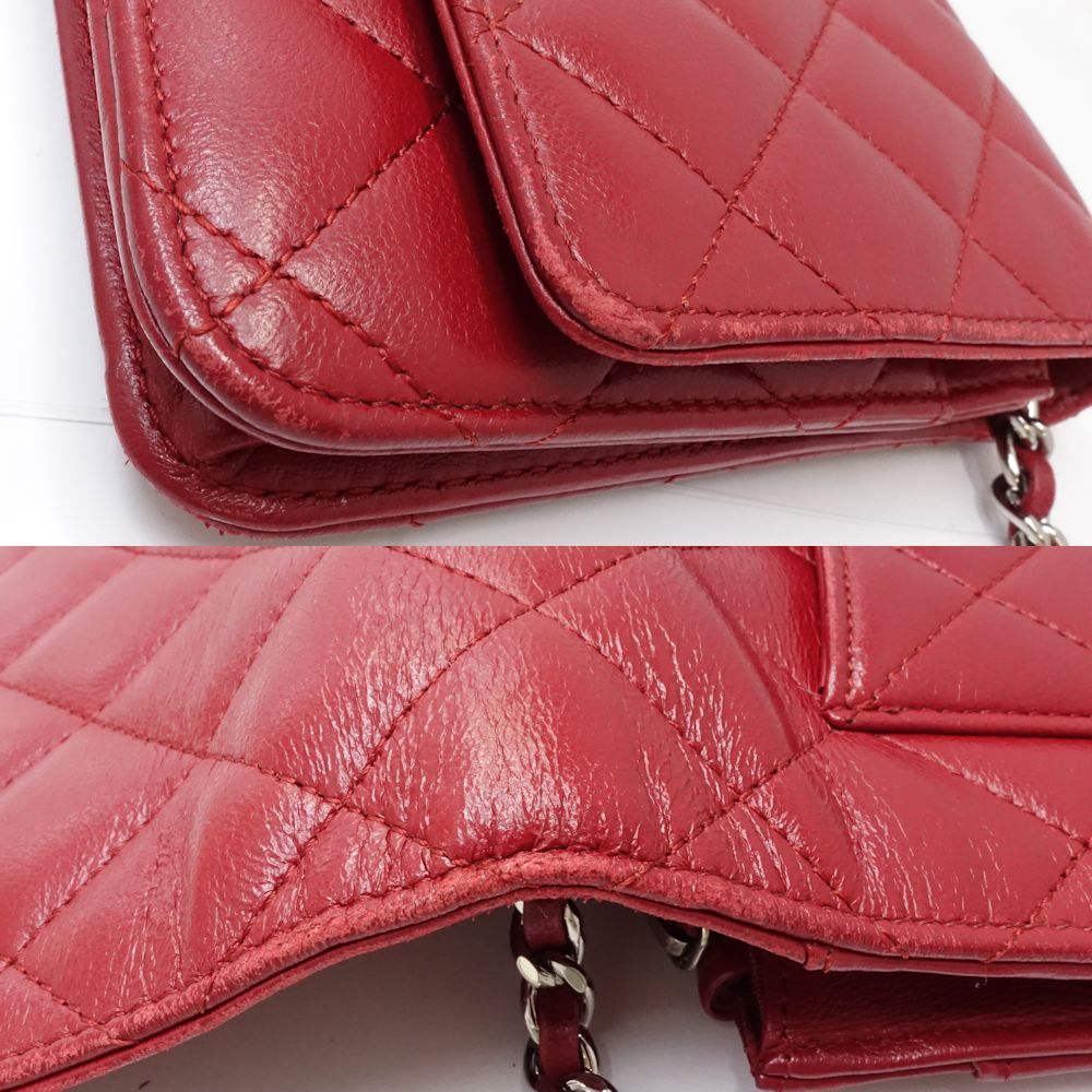 【中古】CHANEL シャネル ウォレットチェーン A33814 マトラッセ ショルダーバッグ ラムスキン レッド レディース /181803