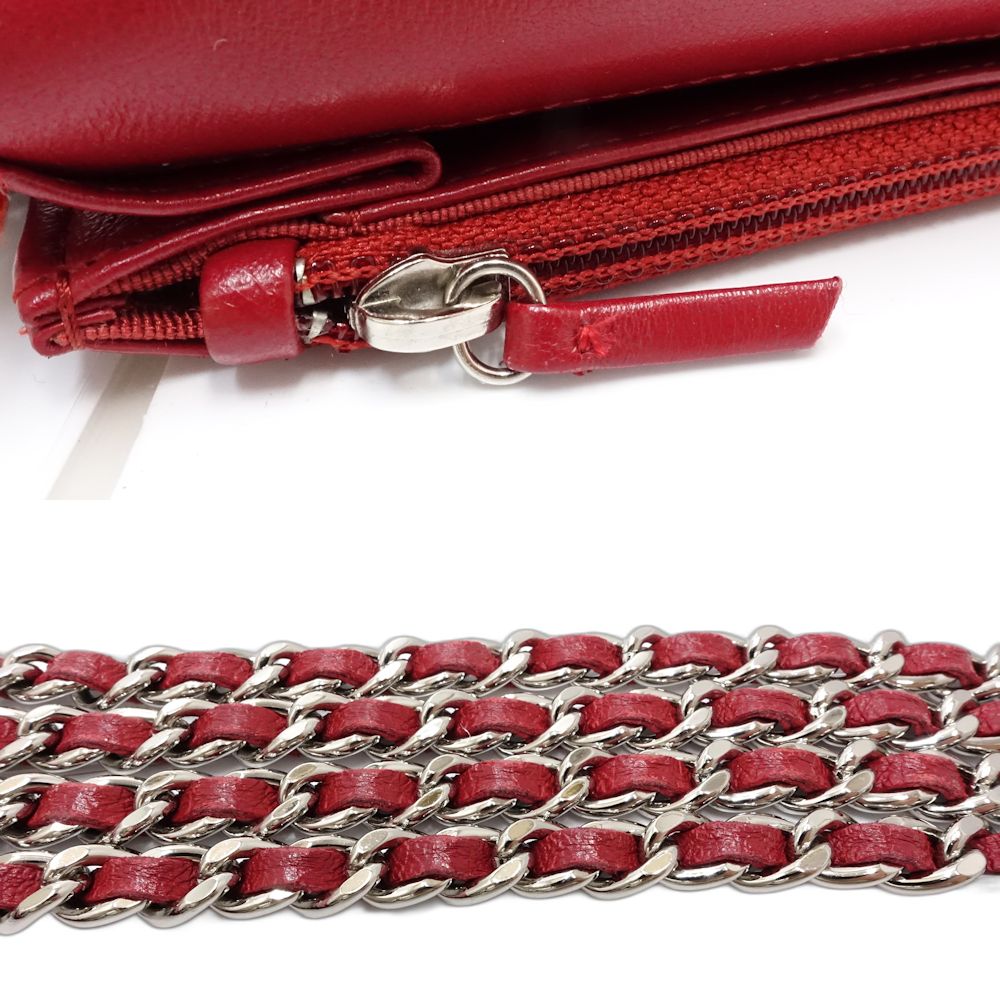 【中古】CHANEL シャネル ウォレットチェーン A33814 マトラッセ ショルダーバッグ ラムスキン レッド レディース /181803