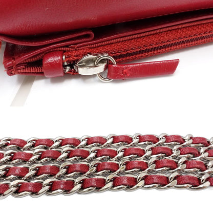 【中古】CHANEL シャネル ウォレットチェーン A33814 マトラッセ ショルダーバッグ ラムスキン レッド レディース /181803