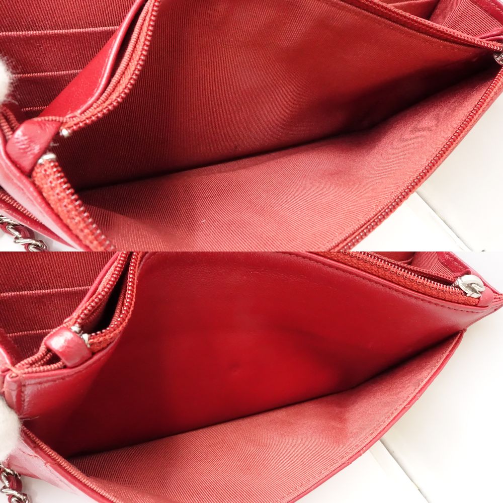 【中古】CHANEL シャネル ウォレットチェーン A33814 マトラッセ ショルダーバッグ ラムスキン レッド レディース /181803