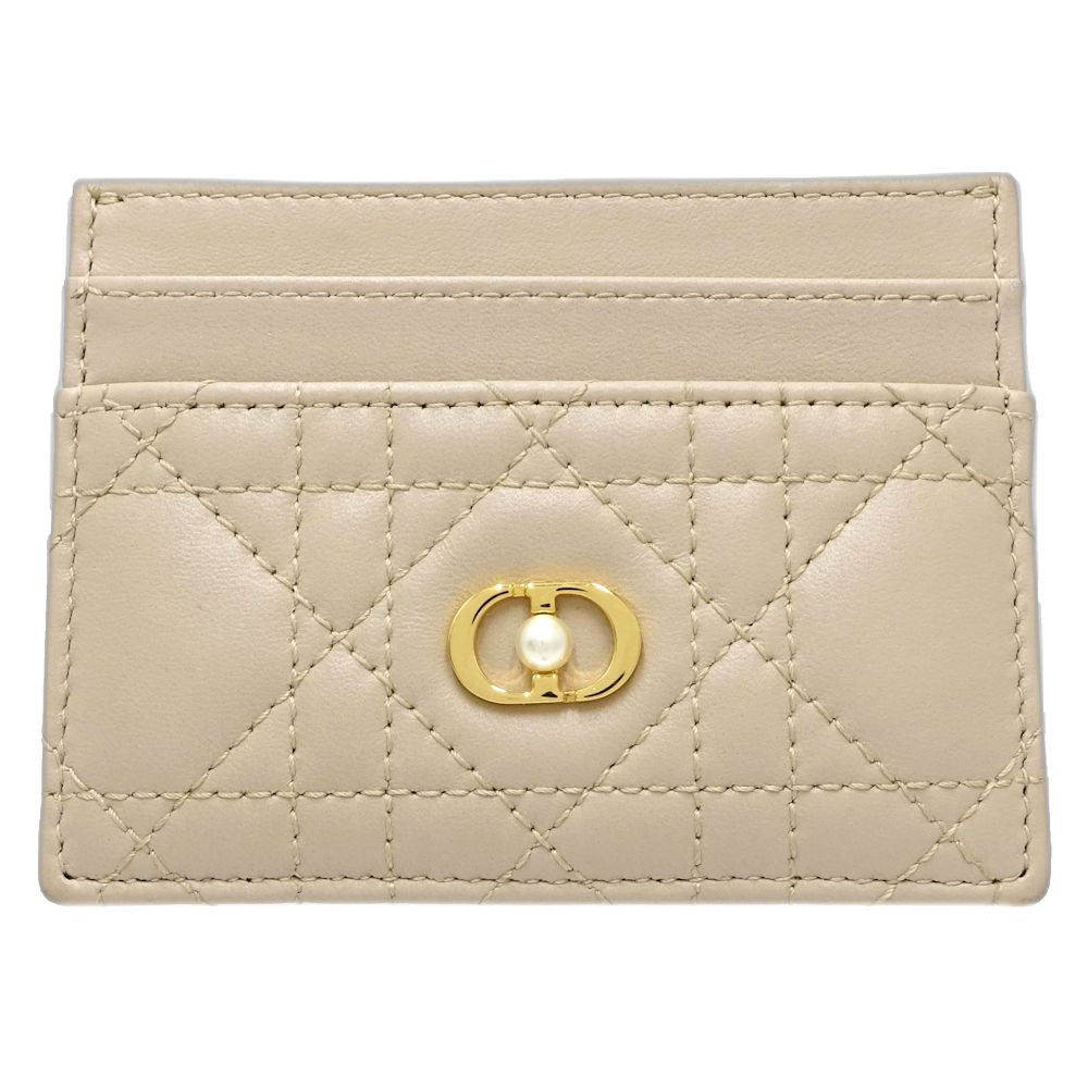 Christian Dior クリスチャンディオール カードケース ジョリーフリージア S3103UNJB 名刺入れ ラムスキン ベージュ レディース/181824【中古】