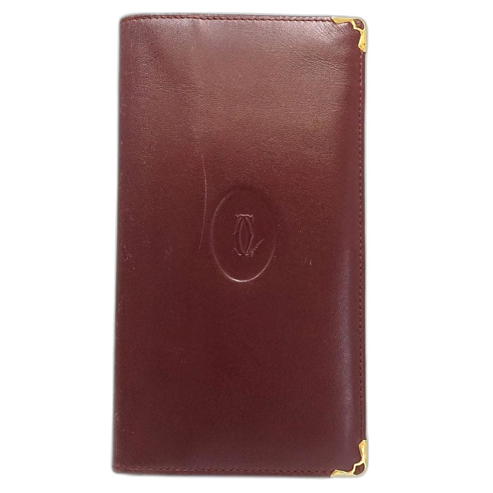 【中古】CARTIER カルティエ 札入れ ロングフラップウォレット マストライン レザー ボルドー レディース /181881