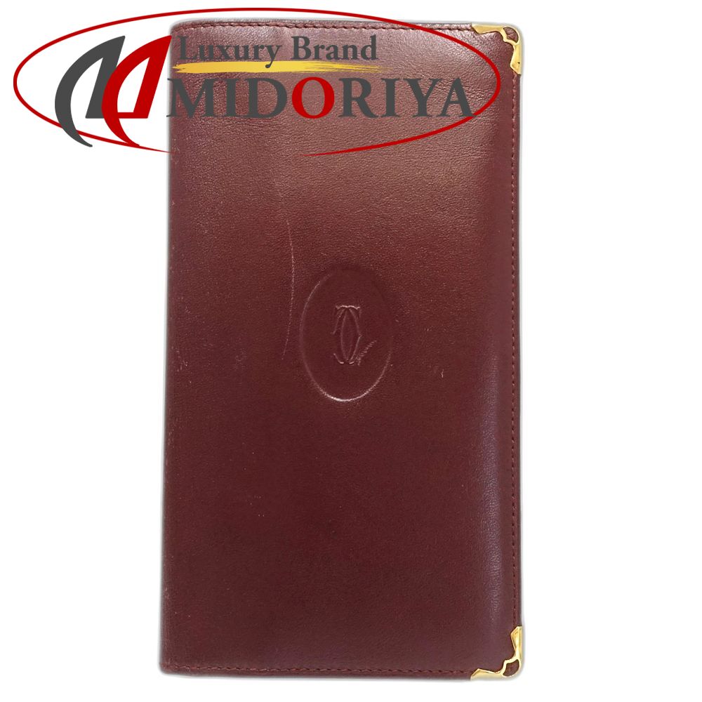 【中古】CARTIER カルティエ 札入れ ロングフラップウォレット マストライン レザー ボルドー レディース /181881