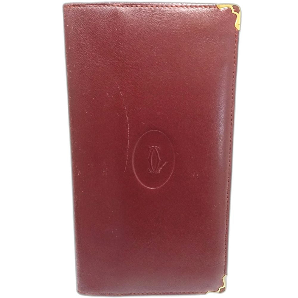 【中古】CARTIER カルティエ 札入れ ロングフラップウォレット マストライン レザー ボルドー レディース /181881