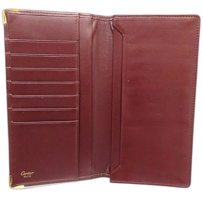 【中古】CARTIER カルティエ 札入れ ロングフラップウォレット マストライン レザー ボルドー レディース /181881
