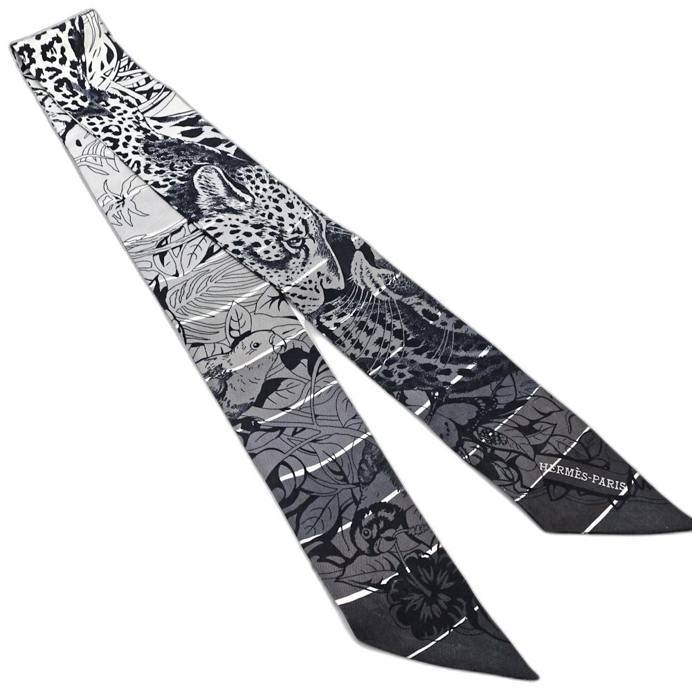 HERMES エルメス スカーフ ツイリー レオパード シルク ブラック レディース/181905【中古】