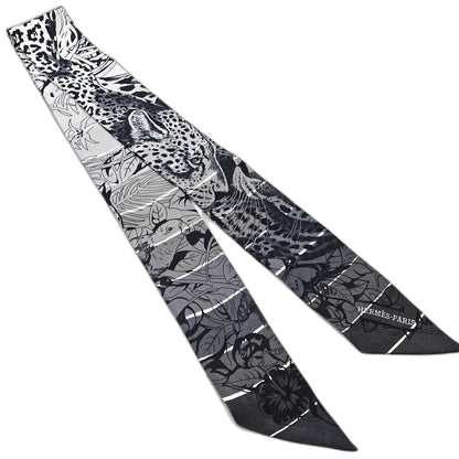 HERMES エルメス スカーフ ツイリー レオパード シルク ブラック レディース/181905【中古】