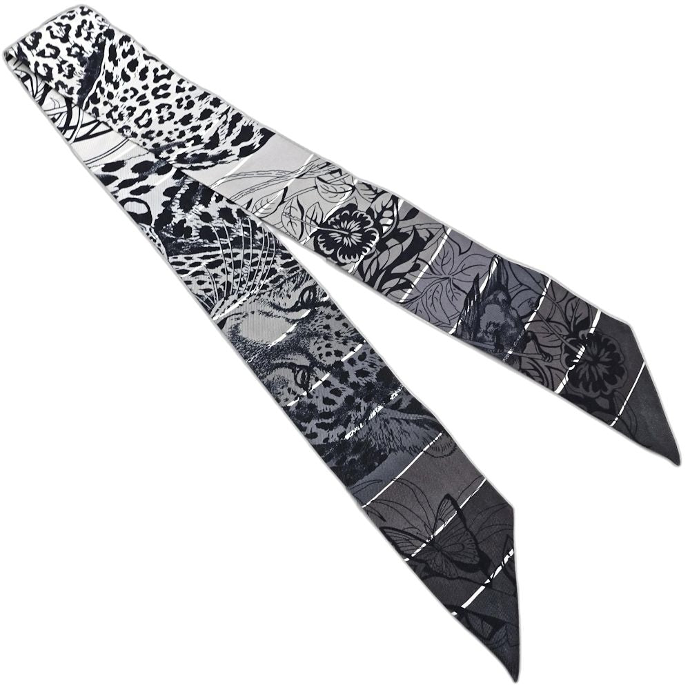 HERMES エルメス スカーフ ツイリー レオパード シルク ブラック レディース/181905【中古】