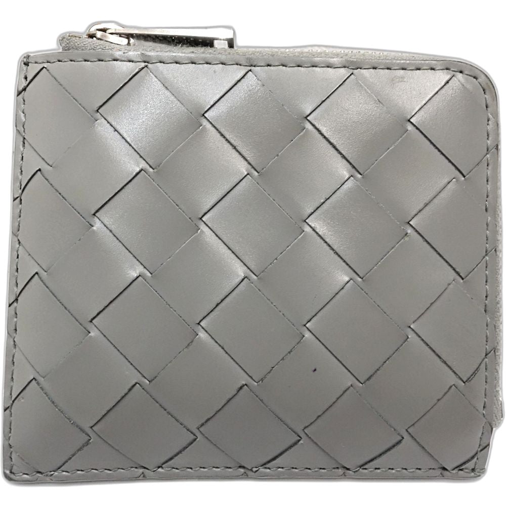 【中古】BOTTEGAVENETA ボッテガヴェネタ コインケース 593216 スタンプスクエアジップアラウンドウォレット イントレチャート レザー グレー レディース /181911