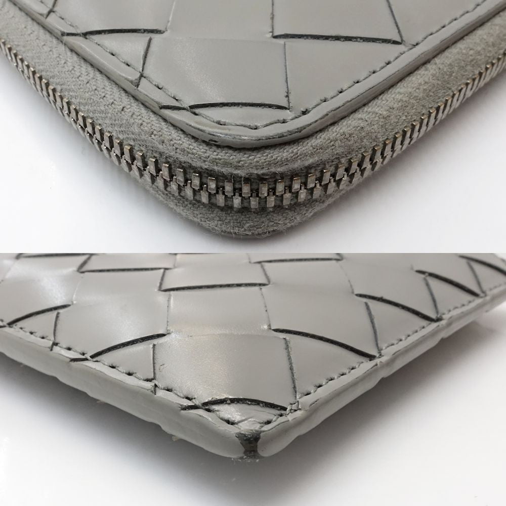 【中古】BOTTEGAVENETA ボッテガヴェネタ コインケース 593216 スタンプスクエアジップアラウンドウォレット イントレチャート レザー グレー レディース /181911