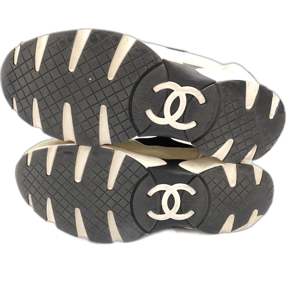 CHANEL シャネル スニーカー CCロゴ G39066 サイズ35 スエードxカーフ xメッシュ ブラック アイボリー レディース/181914【中古】