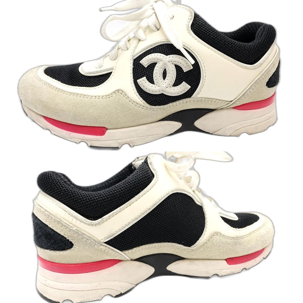 CHANEL シャネル スニーカー CCロゴ G39066 サイズ35 スエードxカーフ xメッシュ ブラック アイボリー レディース/181914【中古】