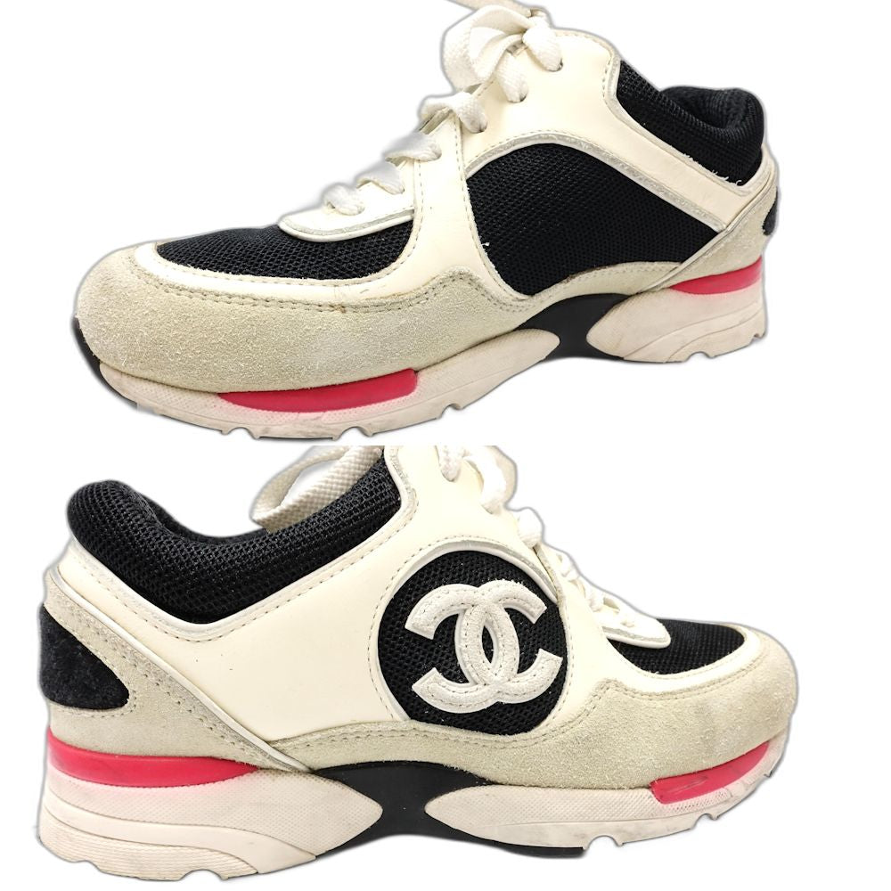 CHANEL シャネル スニーカー CCロゴ G39066 サイズ35 スエードxカーフ xメッシュ ブラック アイボリー レディース/181914【中古】