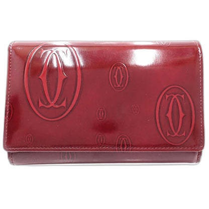【中古】CARTIER カルティエ 二つ折り財布 ハッピーバースデー コンパクトフラップウォレット パテントレザー ボルドー レディース /181942