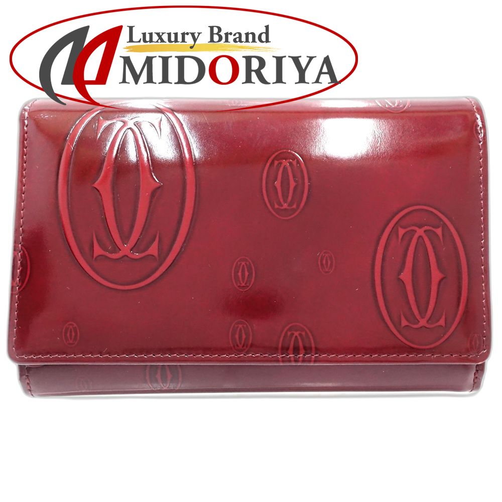 【中古】CARTIER カルティエ 二つ折り財布 ハッピーバースデー コンパクトフラップウォレット パテントレザー ボルドー レディース /181942