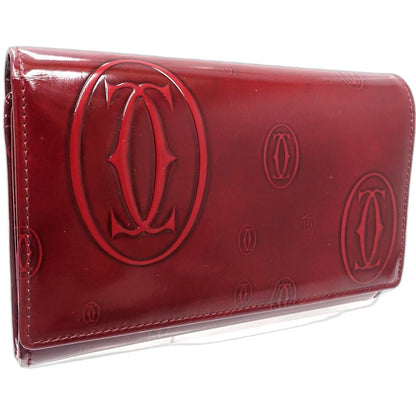 【中古】CARTIER カルティエ 二つ折り財布 ハッピーバースデー コンパクトフラップウォレット パテントレザー ボルドー レディース /181942